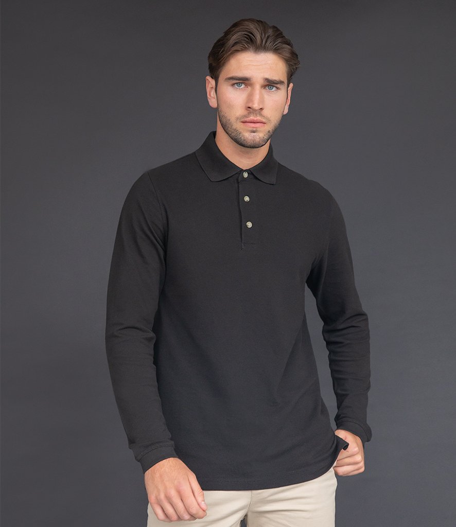 Henbury Henbury Long Sleeve Cotton Piqué Polo Shirt