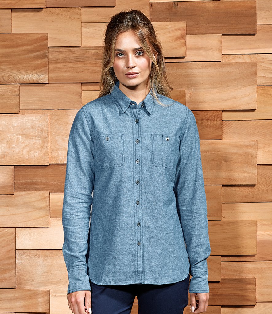 Premier Premier Ladies Organic Fairtrade Certified Long Sleeve Chambray ...